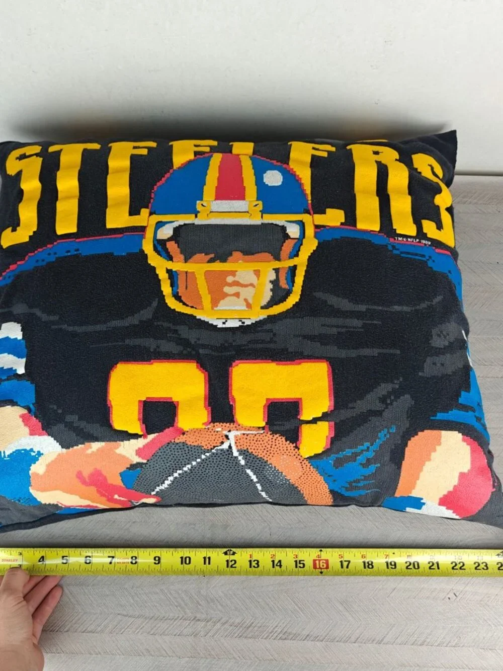 Vintage NFLP Pittsburgh Steelers Throw Pillow1989 Retro Video Game Style Graphic